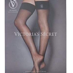 Victoria secret M black crystal logo thigh highs